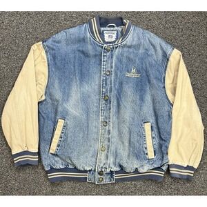 Vintage 90s Lee Varsity Jean Jacket Lee Denim Baggy Varsity Jacket Size XL
